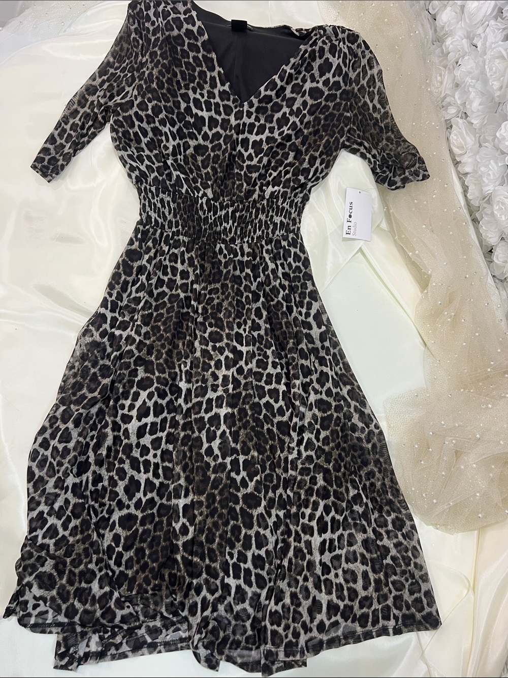 Enfocus Studio Leopard-Print V-Neck Midi Dress - Black & Gray
